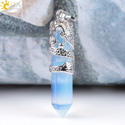 CSJA Myth Dragon Wrapped Top Necklaces Pendants Natural Gem Stone Agates Lovers Gift Jewelry DIY Suspension Charms Amulet E854