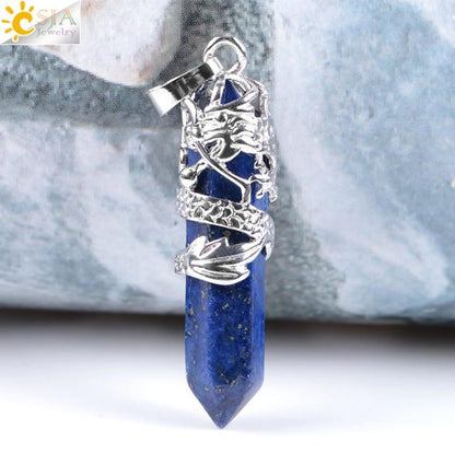 CSJA Myth Dragon Wrapped Top Necklaces Pendants Natural Gem Stone Agates Lovers Gift Jewelry DIY Suspension Charms Amulet E854