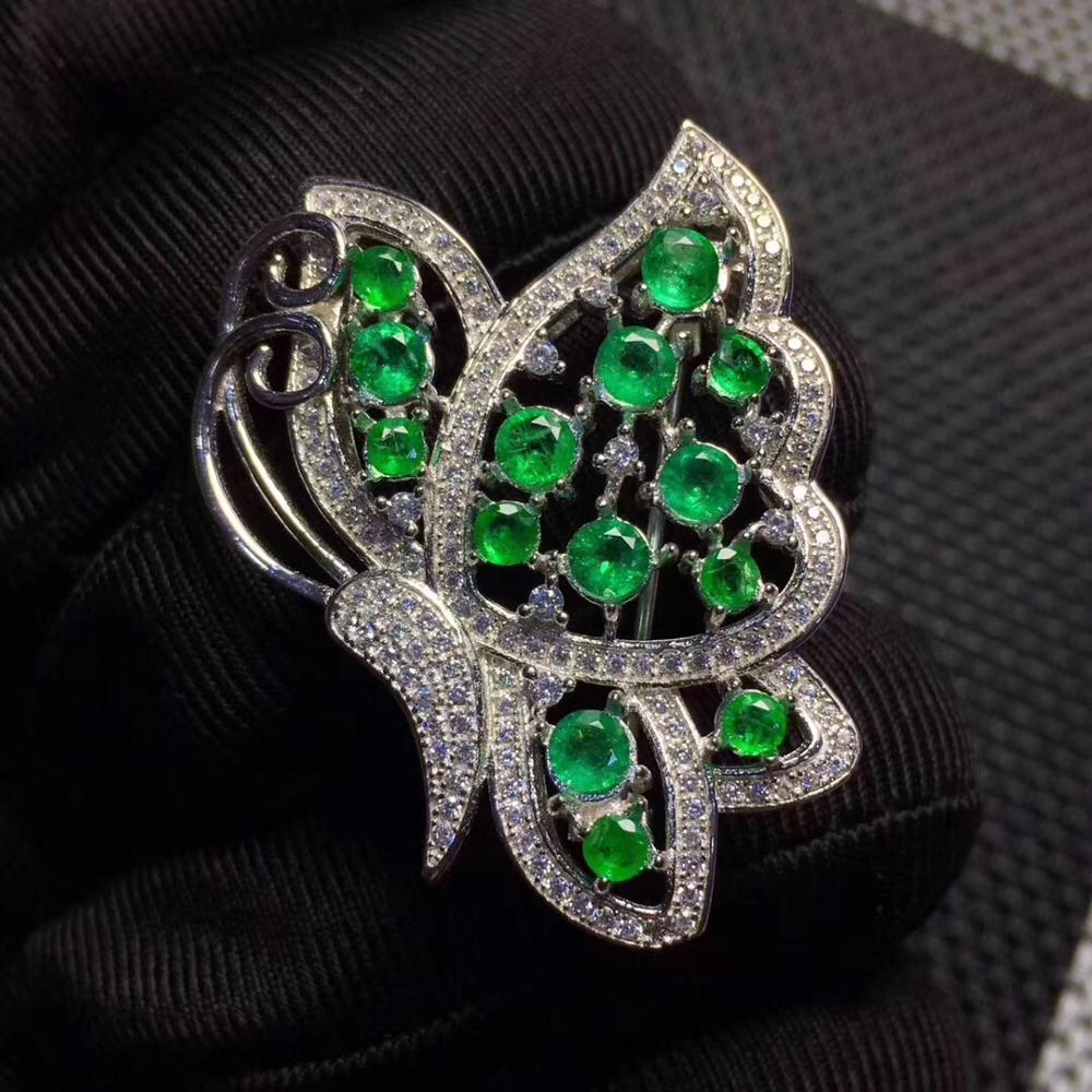 Emerald brooch pins Free shipping  gemstone Natural real emerald 925 sterling silver