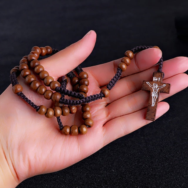 Komi Wholesale Catholic Orthodox 8mm Wooden Rosary Beads Brand Necklaces Religious Jesus Praying Necklaces  Beads Jewelry