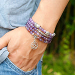 Natural Amethyst Purple Quartz Crystal 6mm Buddhist Buddha Meditation 108 Prayer Bead Mala Bracelet Women Necklace Jewelry