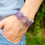 Natural Amethyst Purple Quartz Crystal 6mm Buddhist Buddha Meditation 108 Prayer Bead Mala Bracelet Women Necklace Jewelry
