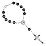 Christian Catholic Enamel Cross Jesus Bracelet Black Beads Rosary Bracelets St Benedict Connectors Jewelry Christmas Gifts