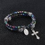 KOMi 6mm Acrylic Colorful Beads Cross Pendant Bracelets Jesus Religious Orthodox Catholic Charm Rosary Jewelry Gifts R-181