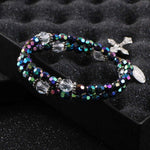 KOMi 6mm Acrylic Colorful Beads Cross Pendant Bracelets Jesus Religious Orthodox Catholic Charm Rosary Jewelry Gifts R-181