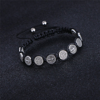 Komi Religious Catholic Handmade Braided Rosary Bracelet St Mary Metal Coin Beaded Bracelet Cross Classic Prayer Bracelets R-035