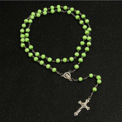 Catholic New Fashion Handmade Round Rosary Glass Beads Quality Cross Necklace Pearl String Cross Pendant Religious Necklace