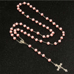 Catholic New Fashion Handmade Round Rosary Glass Beads Quality Cross Necklace Pearl String Cross Pendant Religious Necklace