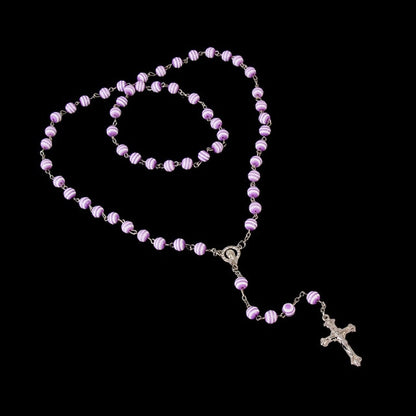 Catholic New Fashion Handmade Round Rosary Glass Beads Quality Cross Necklace Pearl String Cross Pendant Religious Necklace