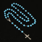 Catholic New Fashion Handmade Round Rosary Glass Beads Quality Cross Necklace Pearl String Cross Pendant Religious Necklace