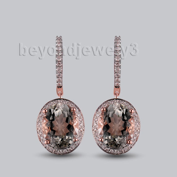LANMI Women Fantastic Vintage Solid 14K Rose Gold Gemstone Diamond Drop Amethyst Earrings Fashion Lady Party Earrings Jewelry