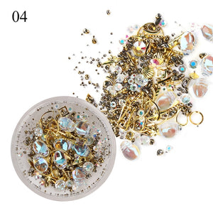 1 Box Mixed 3D Rhinestones Nail Art Decorations Crystal Gems Jewelry Gold AB Shiny Stones Charm Glass Manicure Accessories