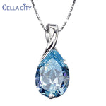 Cellacity Trendy Necklace for Women Silver 925 Jewelry Water Drop Shaped Aquamarine Pendant Neck Ornament Engagement Wholesale