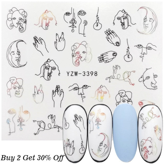 Nail Water Sticker DIY Black Abstract Image Nail Art Paper Decoration Manicure Tattoos Creative Designs Watermark Decals Tool