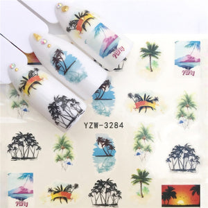 1pc Water Nail Stickers Decal Marine Life Flamingo Leaf Transfer Nail Art Decorations Slider Manicure Watermark Foil Tips