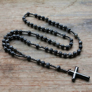 6mm Lapis Lazuli stone bead & Hematite cross pendant necklace for Men Women Catholic Christ Rosary Cross Pendant Drop shipping