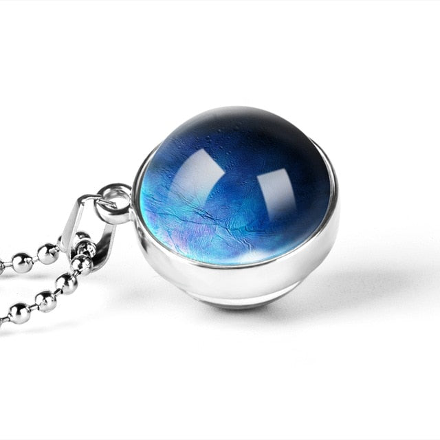 New Personality Fashion Double Side Glass Ball Necklace Earth Planet Pattern Jewelry Galaxy Astronomy Pendant Necklace