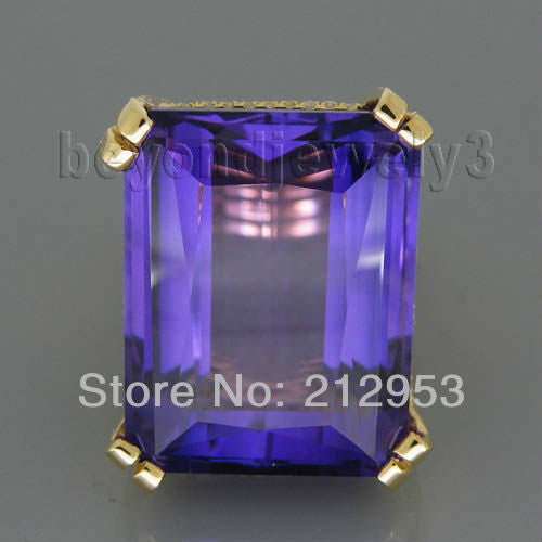Lovely Amethyst Ring Vintage Emerald Cut 17x20mm 18kt Yellow Gold  For Wife Gift SR322A