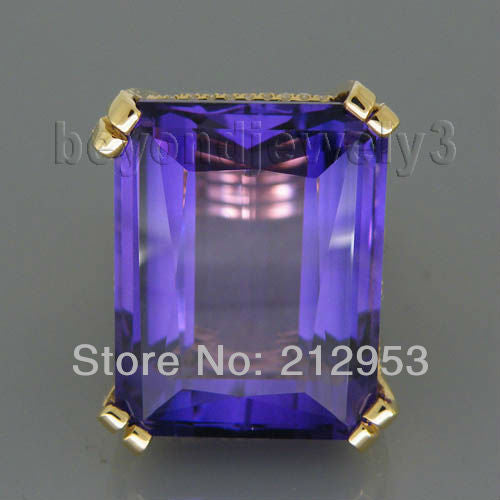 Lovely Amethyst Ring Vintage Emerald Cut 17x20mm 18kt Yellow Gold For Wife Gift SR322A