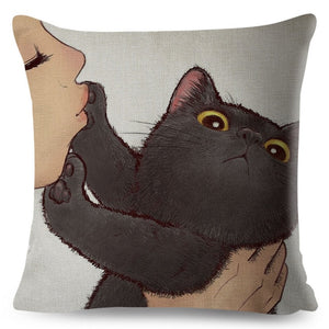 Funny Love Kiss Cute Cat Pillows Cases for Sofa Home Car Cushion Cover Pillow Covers Decor Cartoon Pillowcase 45x45cm