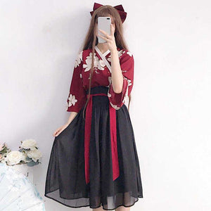 NiceMix Hanbok Floral Korean Style Kawaii Girls Yukata Summer Top Skirts Outfits Dress for Women Vintage Party Haori Asian Clo