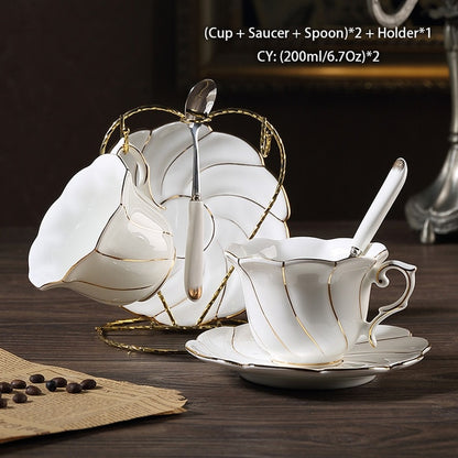 Gold Inlay Bone China Coffee Set Europe Porcelain Tea Set Ceramic Pot Creamer Sugar Bowl Teapot Coffee Cup Tea Mug Coffeeware