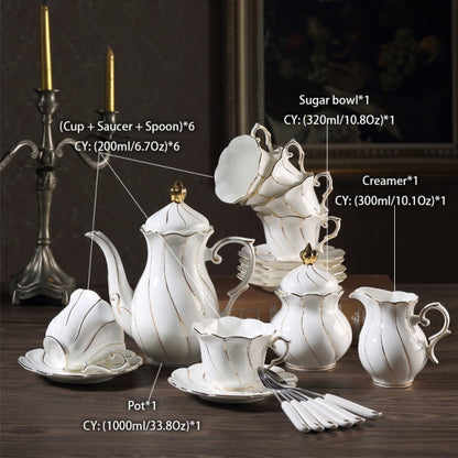 Gold Inlay Bone China Coffee Set Europe Porcelain Tea Set Ceramic Pot Creamer Sugar Bowl Teapot Coffee Cup Tea Mug Coffeeware