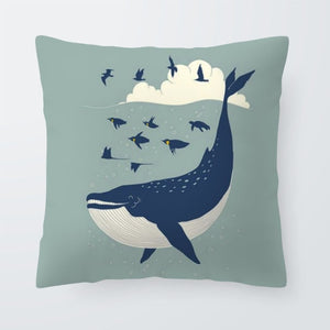 Nautical Ocean Cushion Killer Whale Creativity Pillow Case Blue Seahorse Modern Living Room For Sofa Throw Pillow 45X45Cm Velvet