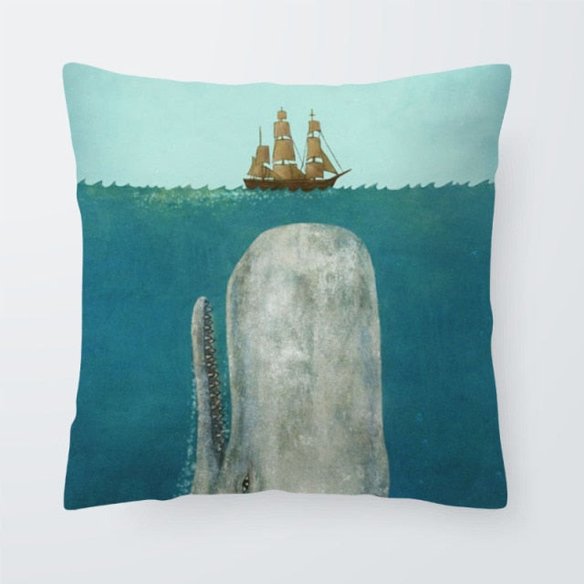 Nautical Ocean Cushion Killer Whale Creativity Pillow Case Blue Seahorse Modern Living Room For Sofa Throw Pillow 45X45Cm Velvet