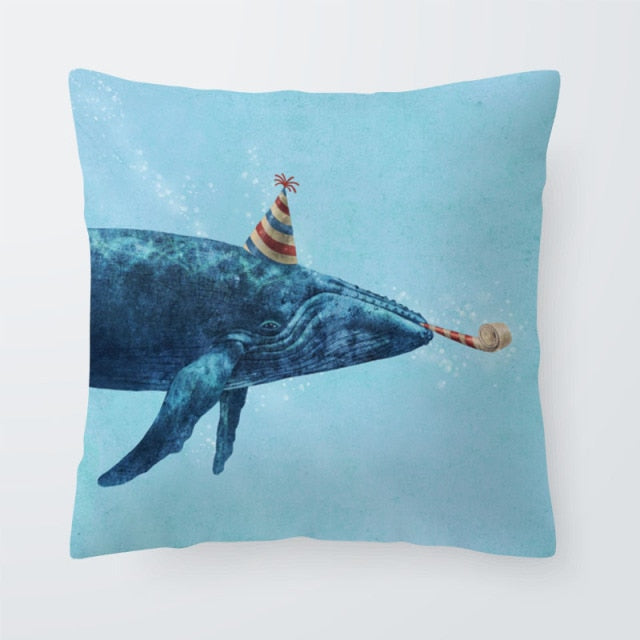 Nautical Ocean Cushion Killer Whale Creativity Pillow Case Blue Seahorse Modern Living Room For Sofa Throw Pillow 45X45Cm Velvet