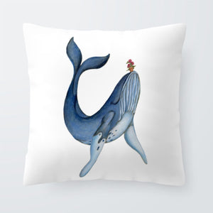 Nautical Ocean Cushion Killer Whale Creativity Pillow Case Blue Seahorse Modern Living Room For Sofa Throw Pillow 45X45Cm Velvet