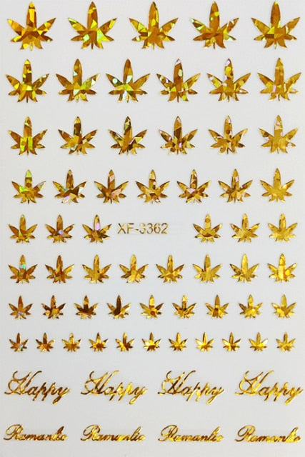 2020 Canada DIY Nail Art 3D Adhesive Nail Stickers Pot Weed Leaf Nails Decal on Nails Salon Manicure Decoration Acrylic Designs