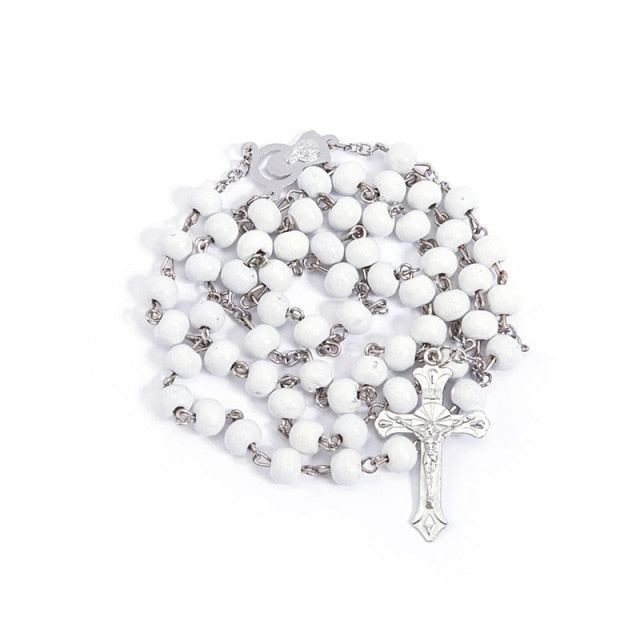 Classic wood beads 6mm rose perfume, prayer rosary, Jesus cross necklace necklace, stylish Catholic religious jewelry.