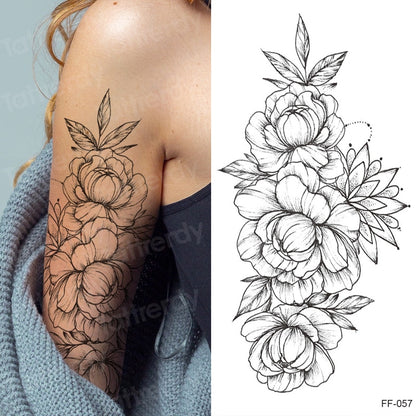 tattoo sticker women flower rose peony black tatouage temporaire femme temporary sleeve tattoo waterproof sexy body art fashion