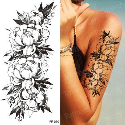 tattoo sticker women flower rose peony black tatouage temporaire femme temporary sleeve tattoo waterproof sexy body art fashion