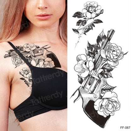 tattoo sticker women flower rose peony black tatouage temporaire femme temporary sleeve tattoo waterproof sexy body art fashion