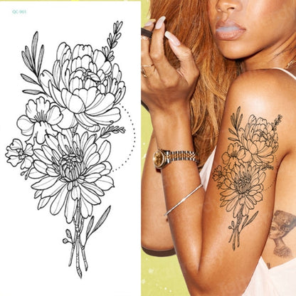 tattoo sticker women flower rose peony black tatouage temporaire femme temporary sleeve tattoo waterproof sexy body art fashion