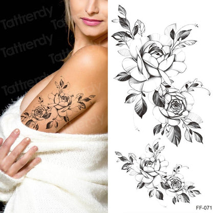 tattoo sticker women flower rose peony black tatouage temporaire femme temporary sleeve tattoo waterproof sexy body art fashion