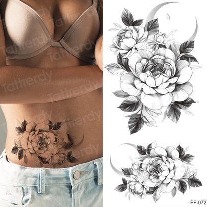 tattoo sticker women flower rose peony black tatouage temporaire femme temporary sleeve tattoo waterproof sexy body art fashion