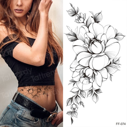 tattoo sticker women flower rose peony black tatouage temporaire femme temporary sleeve tattoo waterproof sexy body art fashion