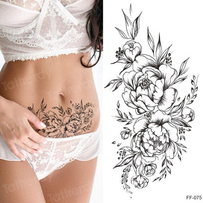 tattoo sticker women flower rose peony black tatouage temporaire femme temporary sleeve tattoo waterproof sexy body art fashion