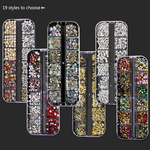 1 Box Nail Art Decorations Nail Rhinestones Mixed Colors AB Crystal Strass 3D Charm Gems DIY Rivet Nails Manicure Accessories
