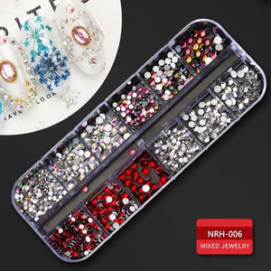 1 Box Nail Art Decorations Nail Rhinestones Mixed Colors AB Crystal Strass 3D Charm Gems DIY Rivet Nails Manicure Accessories