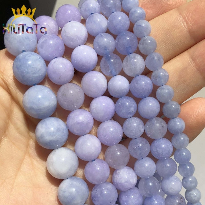 Natural Stone Blue Chalcedony Jades Loose Spacer Beads For Jewelry Making DIY Round Angelite Beads Bracelet 15'' 4 6 8 10 12mm