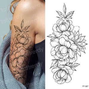 tattoo sticker women flower rose peony black tatouage temporaire femme temporary sleeve tattoo waterproof sexy body art fashion