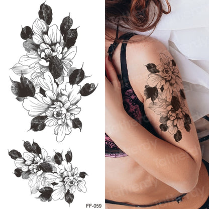 tattoo sticker women flower rose peony black tatouage temporaire femme temporary sleeve tattoo waterproof sexy body art fashion