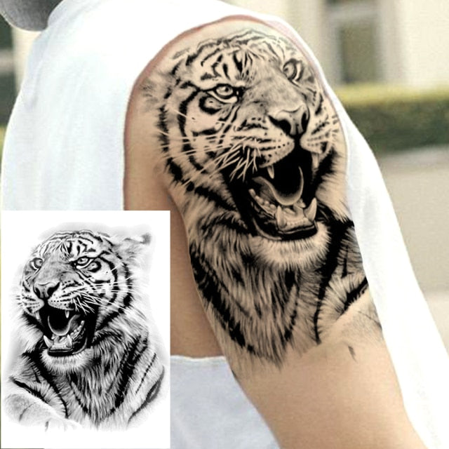 Big Black Tiger Tattoos Fake Men Wolf Leopard Tatoos Waterproof Large Beast Monster Body Arm Legs Tattoos Temporary Paper Cover