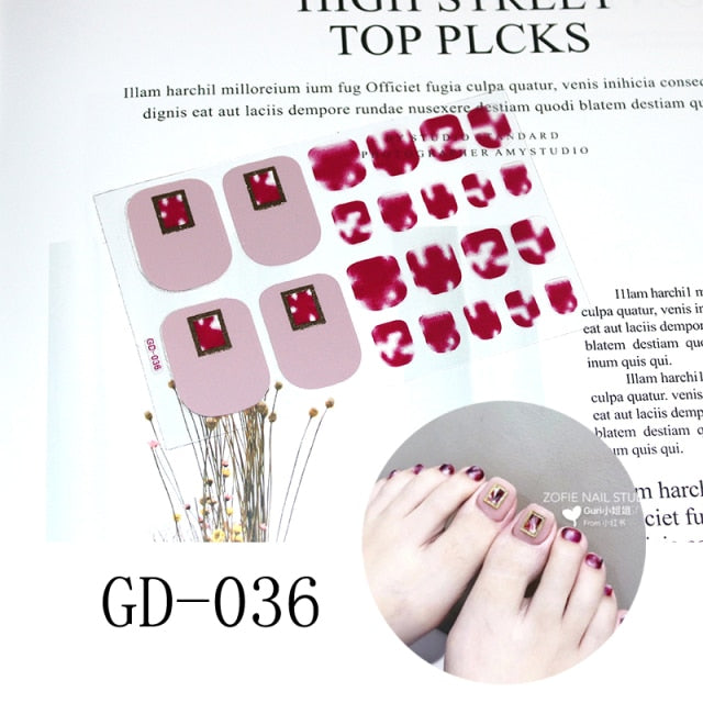 1pc Toe Nail Sticker Adhesive Toenail Art Polish Tips French Glitter Sequins Nail Wraps Strips Easy To Wear Manicure for Women