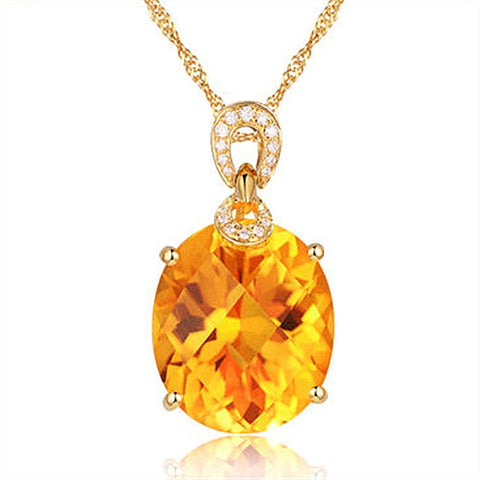 Luxury 8 carats yellow crystal citrine gemstones diamonds pendant necklaces for women gold tone choker jewelry bijoux party gift