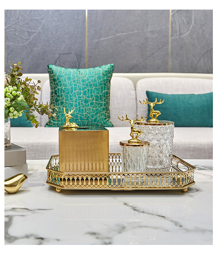 European Luxury Brass Color Tissue Box Creative Geometric Animal Seat Type Storage Tissue Canister Living Room Modern Home Decor